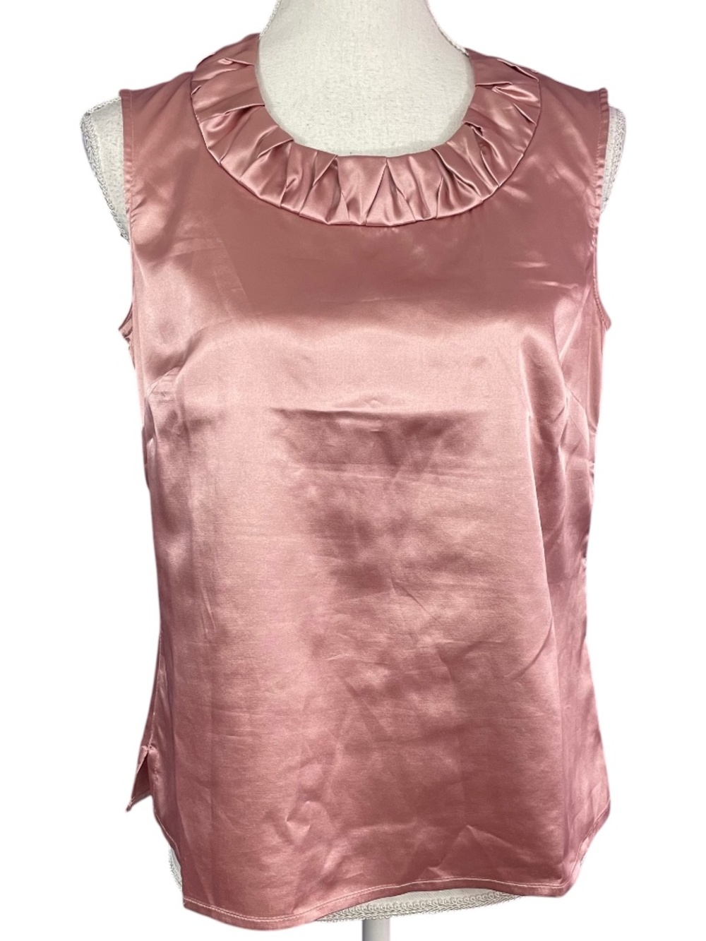 Pleated Origami Neckline Satin Shell 6 Blush Pink Charmeuse Sleeveless Top Shirt